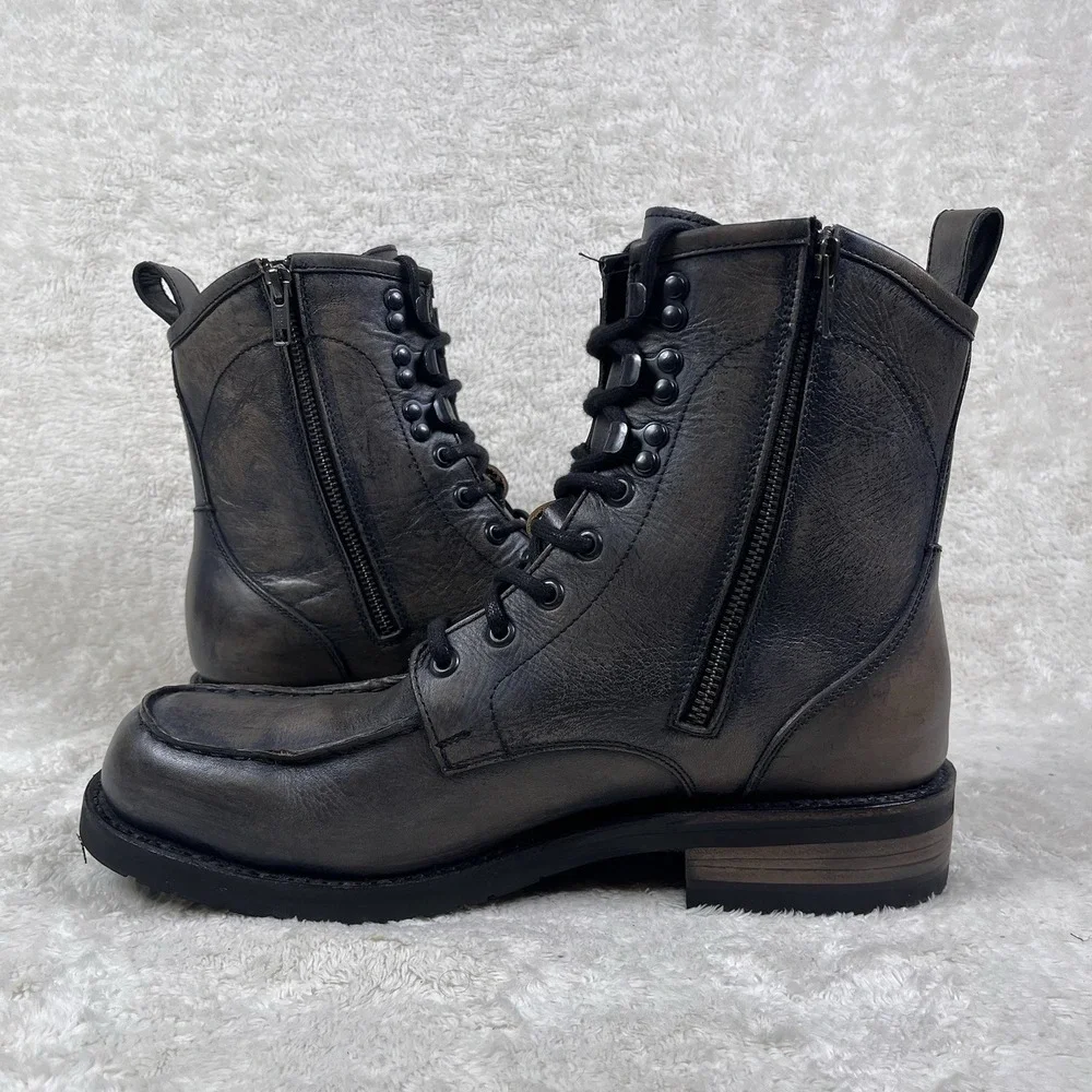 Freebird‎ Idaho Boots Mens Sz 11 Gray Leather Combat Style Distressed Side Zip